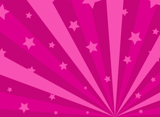 Fototapeta na wymiar Sunlight horizontal background. Pink color burst background with shining stars. Vector illustration. Sun beam ray sunburst pattern backdrop. Magic, festival, circus holiday poster