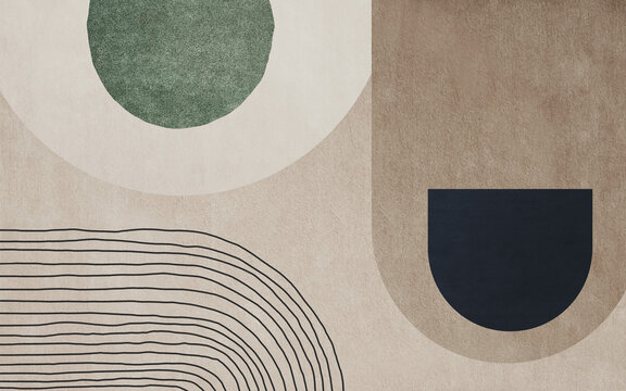 Golden abstract art geometric figures. Stylish modern wall art for wall decoration, wallpaper, murals, carpets, hanging pictures © Muzi pear studio