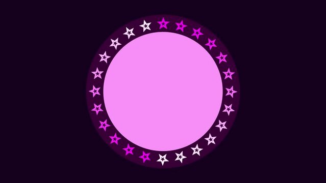 Circle frame with pink stars rotating loop animation