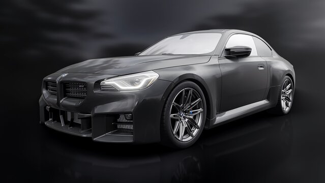 Berlin. Germany. November 16, 2022. BMW M2 Coupe G87 2023. Lightweight Sports Coupe for City, Highway and Sports Track. 3d illustration