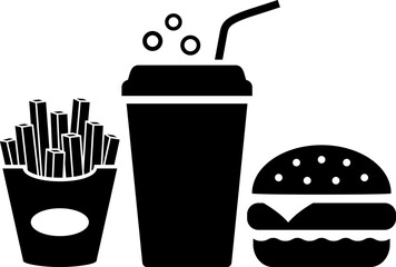 French fries and burger, fast food icon