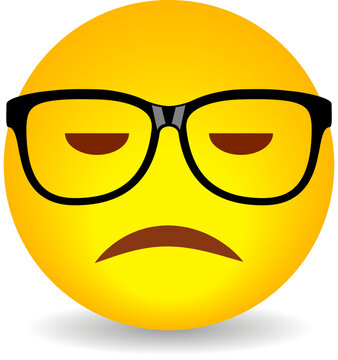 Nerd emoji with glasses, vector cartoon