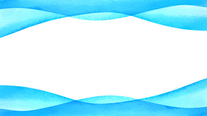 Fototapeta premium 柔らかい曲線の青いフレーム背景。水彩風背景透過フレームイラスト。