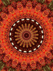 Abstract view of a photo of fireworks - created as a mandala to represent the vibrant colors of the fireworks in the night sky