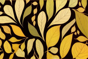 delicate autumn leaves art artwork on black background. computer generated digital painting of brown leaves nature wallpaper. botanical abstract design.