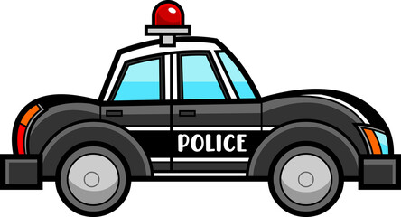 Cartoon Police Car. Hand Drawn Illustration Isolated On Transparent Background