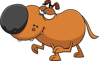 Funny Dog Cartoon Character Walking. Hand Drawn Illustration Isolated On Transparent Background