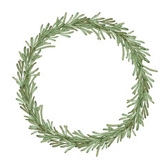 Watercolor hand painted festive wreath of tender green branches
