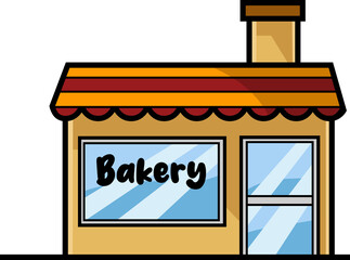 Cartoon Bakery Building. Hand Drawn Illustration Isolated On Transparent Background