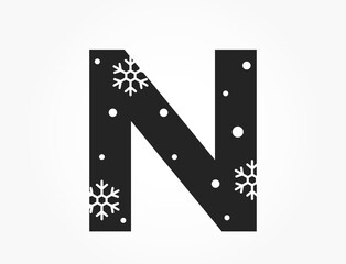 letter n with snowflake and snow. initial letter for Christmas, new year and winter design. isolated vector image