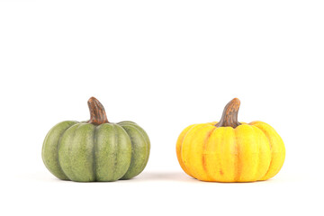 Pumpkins made out of clay isolated on white
