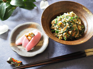和食のおかず白和えと日野菜の漬物