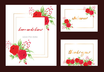 Luxury wedding invitation card background with golden line art flower. 