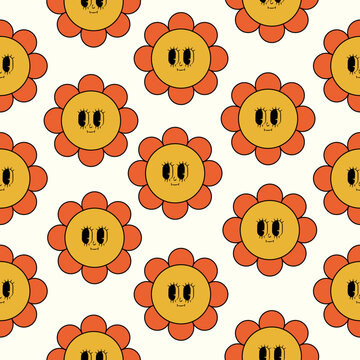 Retro vintage seamless pattern in the 70s-80s style. Flat vector illustration.