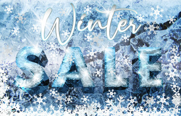 Icy winter Sale card with xmas snowflakes, vector illustration