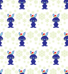 Black Rabbit and Snowflakes, Chinese New Year, Seamless Pattern