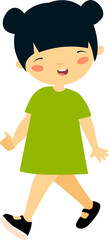 Cute Asian girl. The baby is walking. Cartoon girl. The girl walks happily. 