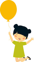 Cheerful Asian girl. Girl with a balloon. Children's Day. The girl is jumping. Japanese. Chinese. Asian