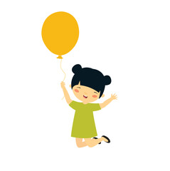Cheerful Asian girl. Girl with a balloon. Children's Day. The girl is jumping. Japanese. Chinese. Asian