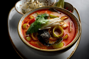 Tom Yum soup with shrimp, mussels and squid