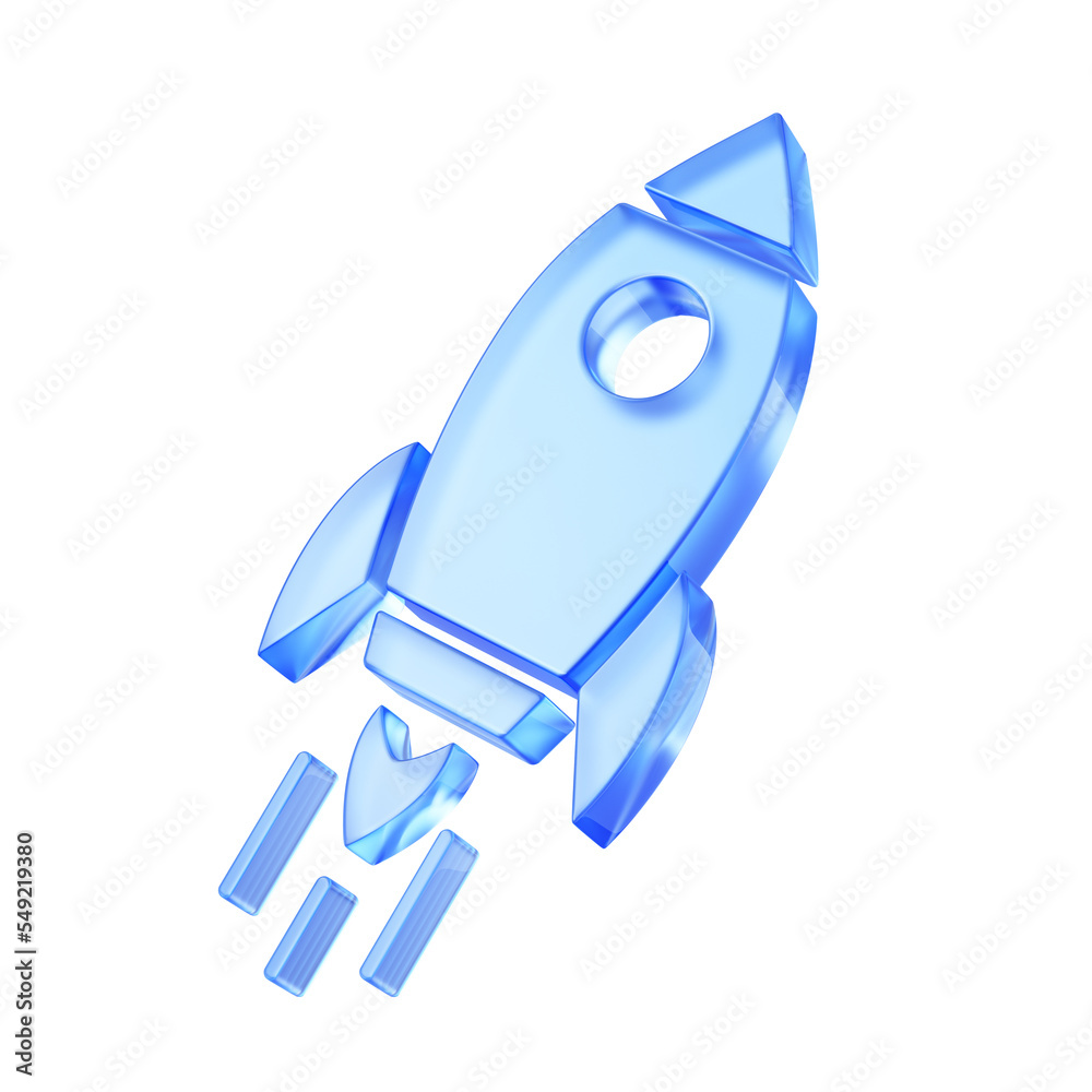 Sticker 3d rendering of rocket icon - rocket icon isolated on white