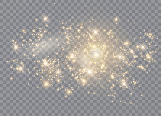 Light glow effect stars. Vector sparkles on transparent background. Christmas abstract pattern. Sparkling magic dust particles.