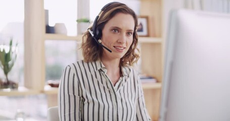 Crm, customer service and call center woman talking on a phone consultation with web support. Contact us, telemarketing and employee computer consultant call working on customer support sales