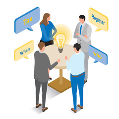 アイソメトリック_インボイス制度について理解した男女