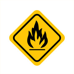 Danger warning caution. Flammable substances sign. Yellow  rhombus sign board warning sign with flame fire inside. Caution flammable materials. Vector illustration EPS 10