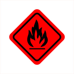 Danger warning caution. Flammable substances sign. Red rhombus sign board warning sign with flame fire inside. Caution flammable materials. Vector illustration EPS 10