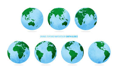 Earth globes illustration (grunge textured watercolor)