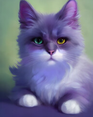 Fototapeta premium Digital Illustration Fluffy Cat Portrait