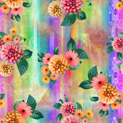 Digital Flower Pattern - Textile Pattern Design , Watercolor Background, Watercolor illustration. Textile Digital Pattern, Digital Design