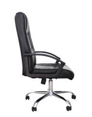 Office chair. Comfortable black Office chair side view from vertical with leather seats.It is popular in the office furniture business.