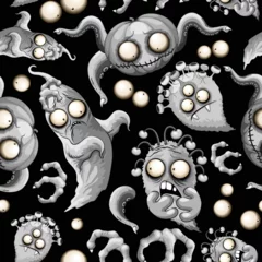 Abwaschbare Fototapete Zeichnung Halloween-Monster gruselig süße und lustige Charaktere Vektornahtloses Textilmuster wiederholen