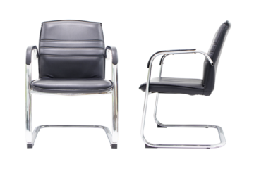 Office Chair. Side and front photo Chair structure empty for office and player from vertical with leather seat supporting structure of body. It has a strong aluminum steel construction.