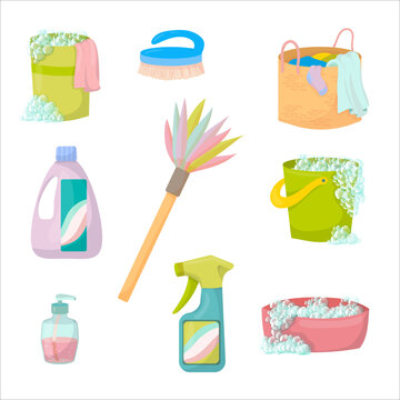 Cleaning. Detergents and cleaning products for house cleaning. Household. Vector illustration isolated on white background