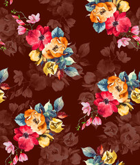 Digital Flower Pattern - Textile Pattern Design , Watercolor Background, Watercolor illustration. Textile Digital Pattern, Digital Design