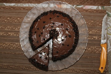 chocolate cake pie cut piece