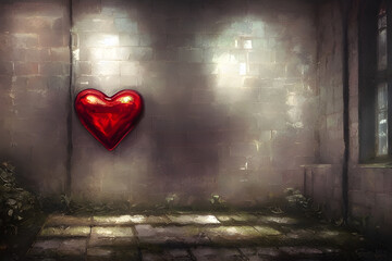 Digital Illustration Valentine's Motif, Grunge Room, Love Heart