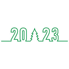 Linear illustration of a New Year's logo. Christmas tree with text on a white background.