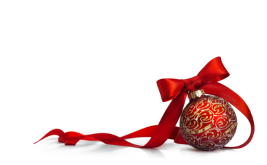 art Red Christmas ball with a beautiful bow and a golden pattern. christmas design element isolated on white background. Transparent background