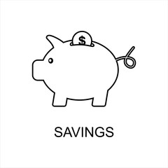 Savings icon. Piggy bank icon. Minimal concept Piggy bank save money in outline style. Vector illustration