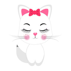 Cute white kitty with a pink bow.