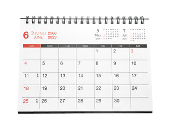 2023 month of june calendar isolated on white background.