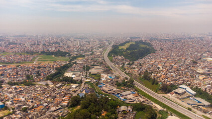 Fototapeta na wymiar BRAZIL SAO PAULO NOVEMBER 23, 2022 Aerial view of the city of Guarulhos
