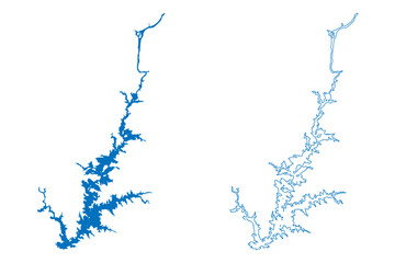 Lake Alqueva (Portuguese Republic, Portugal, Kingdom of Spain) map vector illustration, scribble sketch Alqueva Dam map