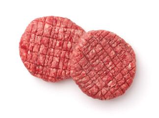Top view of two fresh raw burger patties