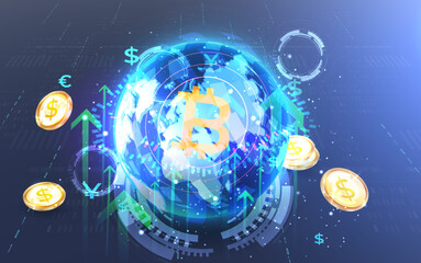 Global financial graphic concept, global financial investment and cryptocurrency. Economic trends. Financial investment or business idea of economic trends. Abstract financial background. Vector