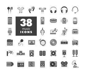 Multimedia devices and symbols grayscale icons set